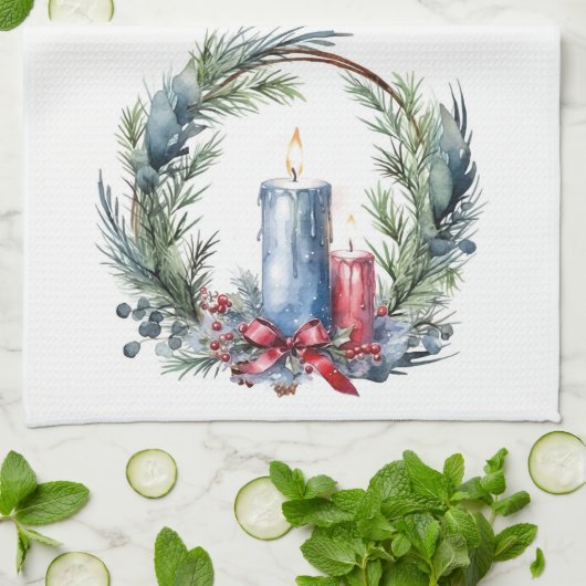 Kerstkaars in kranskunst theedoek (Gevouwen)