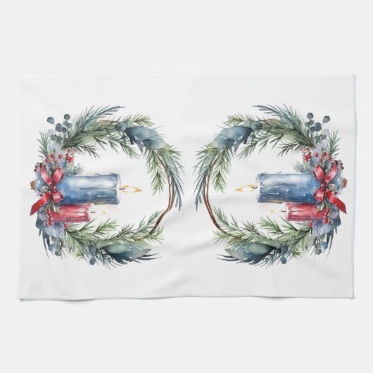 Kerstkaars in kranskunst theedoek (Horizontaal)