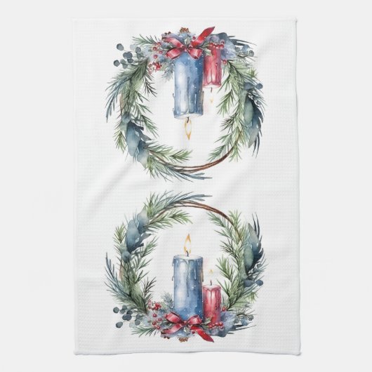 Kerstkaars in kranskunst theedoek (Verticaal)