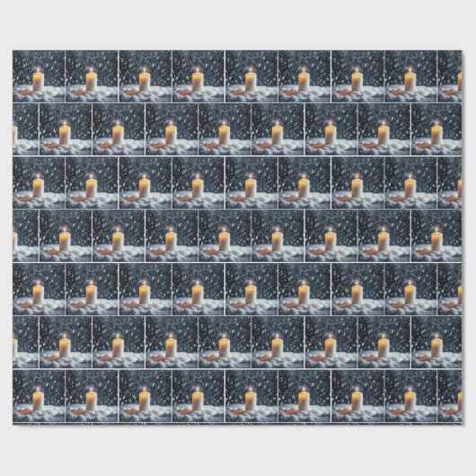 Kerstkaars in sneeuw cadeaupapier (Vlak)