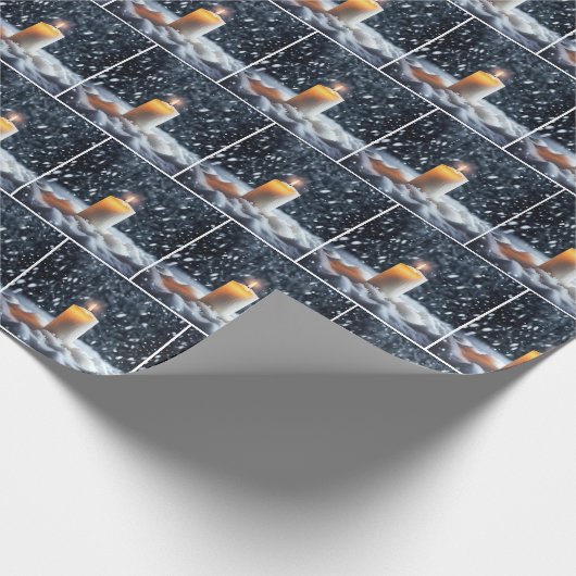 Kerstkaars in sneeuw cadeaupapier (Hoek)