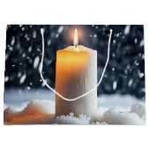 Kerstkaars in sneeuw groot cadeauzakje (Voorkant)
