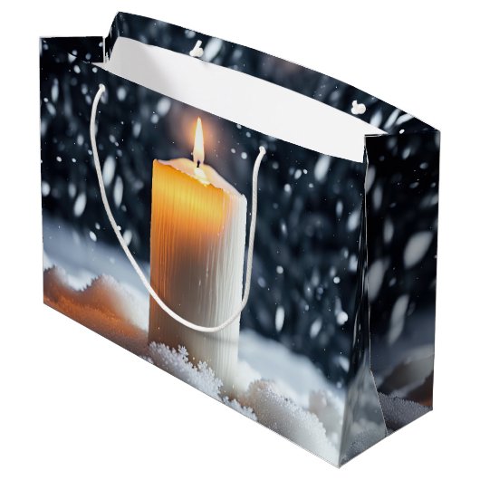Kerstkaars in sneeuw groot cadeauzakje (Achterkant Gekanteld)