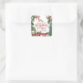 Kerstkaars met Holly & Berry Border Vierkante Sticker (Tas)