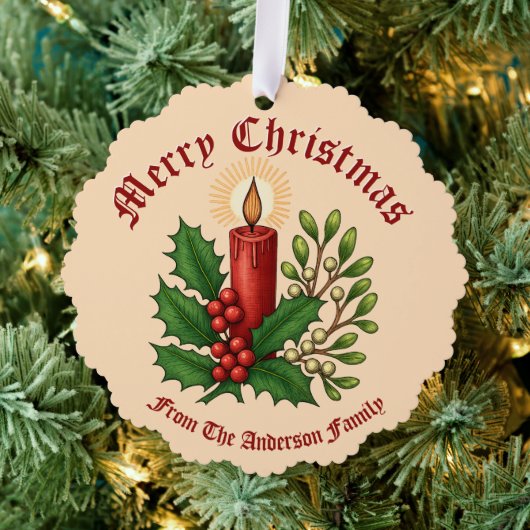 Kerstkaars met Holly & Mistletoe Ornament Kaart (Insitu (Drie))