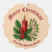 Kerstkaars met Holly & Mistletoe Ornament Kaart (Voorkant)
