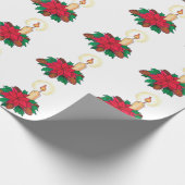 Kerstkaars met poinsettiaplanten uit het verleden cadeaupapier (Hoek)