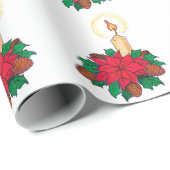 Kerstkaars met poinsettiaplanten uit het verleden cadeaupapier (Rol Hoek)