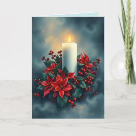 Kerstkaars met poinsettia's kaart