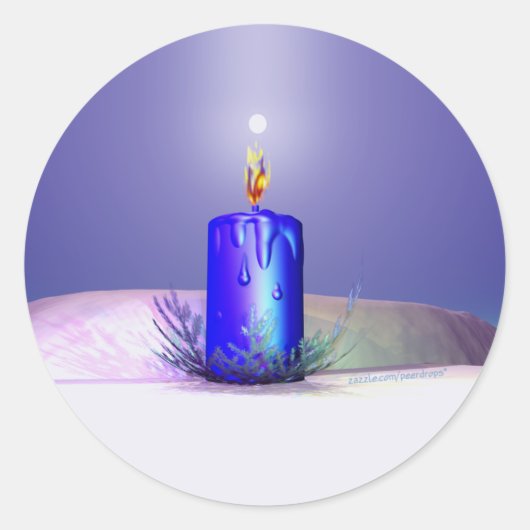 Kerstkaars Night Blue Ronde Sticker (Voorkant)