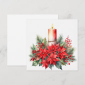 Kerstkaars, Rode Poinsettia Bloemen, Bessen Feestdagenkaart (Voorkant / Achterkant)