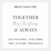 Kerstkaars 'Samen deze kerst & altijd' Vierkante Sticker (Voorkant)