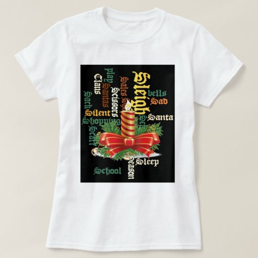 Kerstkaars Woord Kunst T-shirt (Design voorkant)