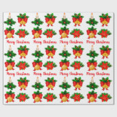 Kerstkaarsblaasjes Ribbon Poinsettia Flower Cadeaupapier (Vlak)