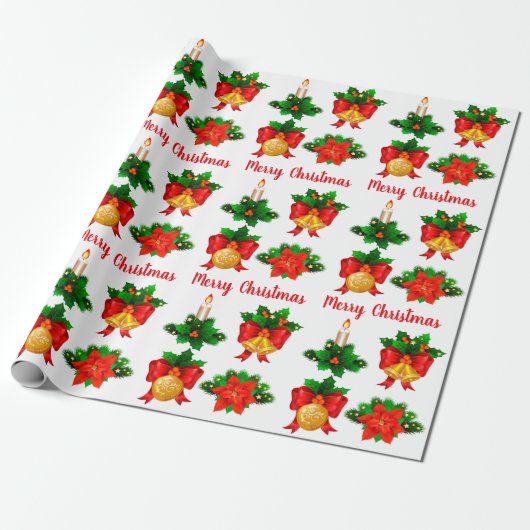 Kerstkaarsblaasjes Ribbon Poinsettia Flower Cadeaupapier (Uitgerold)