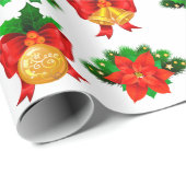 Kerstkaarsblaasjes Ribbon Poinsettia Flower Cadeaupapier (Rol Hoek)