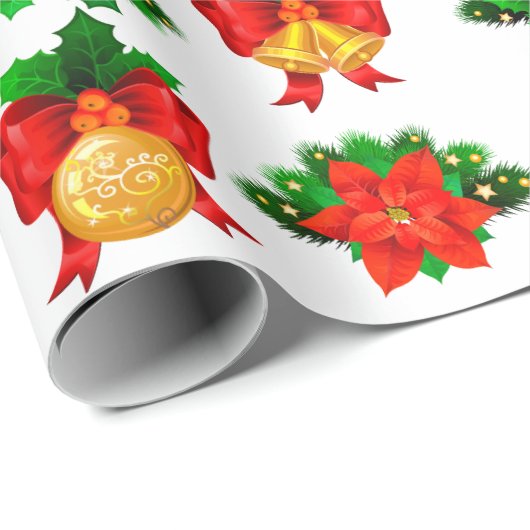 Kerstkaarsblaasjes Ribbon Poinsettia Flower Cadeaupapier (Rol Hoek)