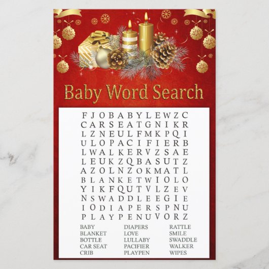 Kerstkaarsen Baby shower Word Search Game (Voorkant)