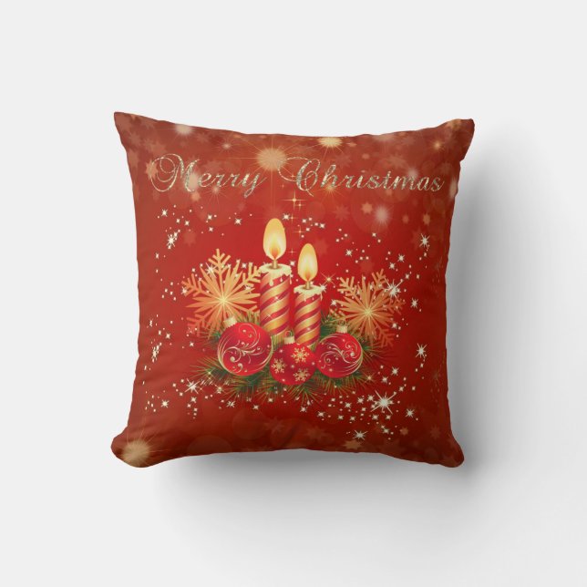 Kerstkaarsen, ballen, sneeuwvlokken kussen (Voorkant)
