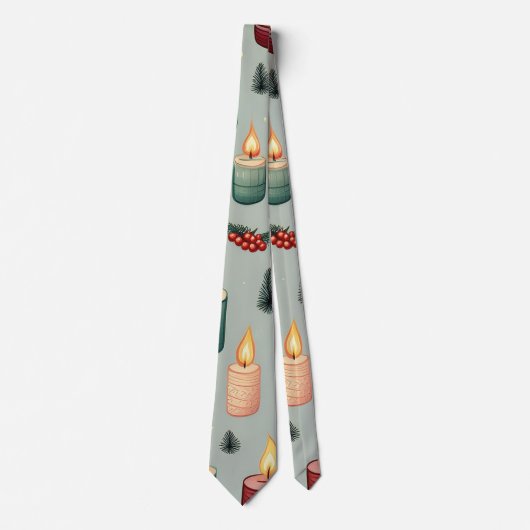 Kerstkaarsen bessen en bomen stropdas (Voorkant)