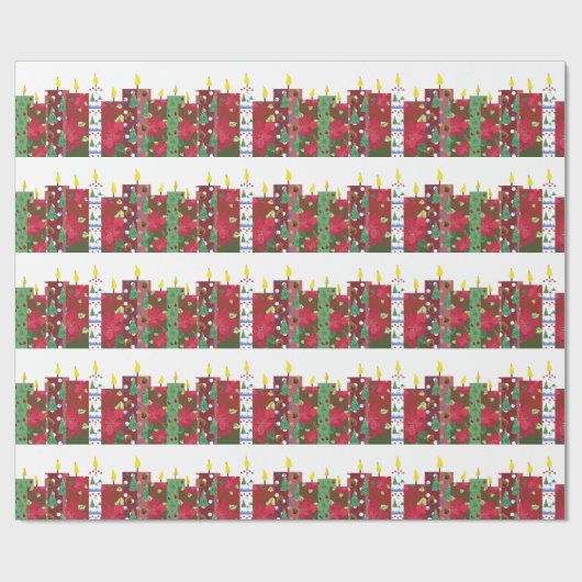 Kerstkaarsen Collage Cadeaupapier (Vlak)
