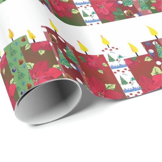 Kerstkaarsen Collage Cadeaupapier (Rol Hoek)