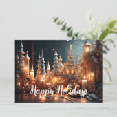 Kerstkaarsen Dorp Grijs Tafelbeeld Feestdagenkaart (Staand voorkant)