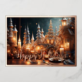 Kerstkaarsen Dorp Grijs Tafelbeeld Folie Feestdagenkaart (Voorkant)