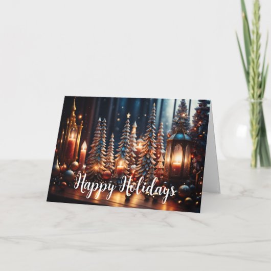 Kerstkaarsen Dorp Grijs Tafelbeeld Kaart (Voorkant)