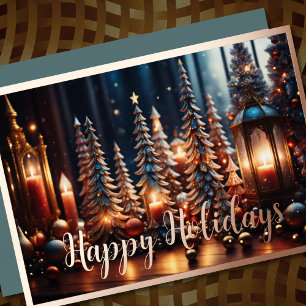 Kerstkaarsen Dorp Grijze Tafeldecoratie Folie Feestdagenkaart