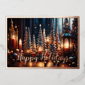 Kerstkaarsen Dorp Grijze Tafeldecoratie Folie Feestdagenkaart (Voorkant)