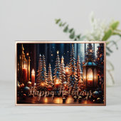 Kerstkaarsen Dorp Grijze Tafeldecoratie Folie Feestdagenkaart (Staand Voorkant)