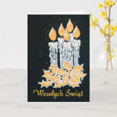 Kerstkaarsen en Holly, Poolse groet Kaart (Gele Bloem)
