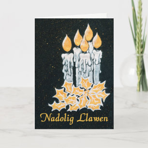 Kerstkaarsen en Holly, Welsh Groet Kaart