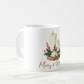 Kerstkaarsen en hulst op mok (Voorkant links)