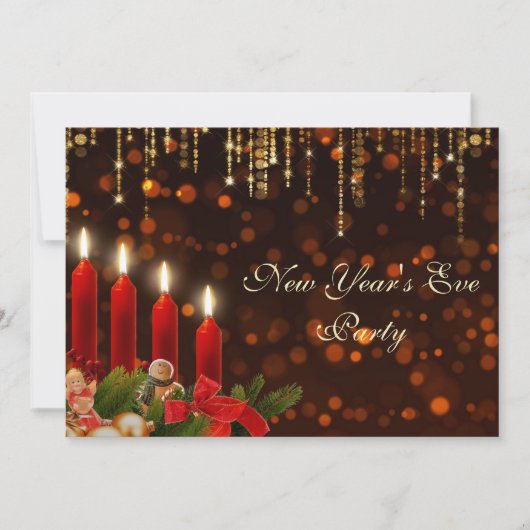 Kerstkaarsen en verlichting oudejaarsavond kaart (Voorkant)