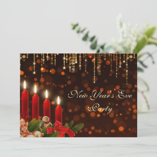 Kerstkaarsen en verlichting oudejaarsavond kaart (Staand voorkant)