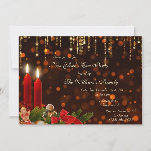 Kerstkaarsen en verlichting oudejaarsavond kaart (Achterkant)