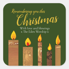 Kerstkaarsen gouden groene aanbidding papier kunst vierkante sticker