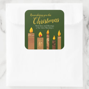 Kerstkaarsen gouden groene aanbidding papier kunst vierkante sticker