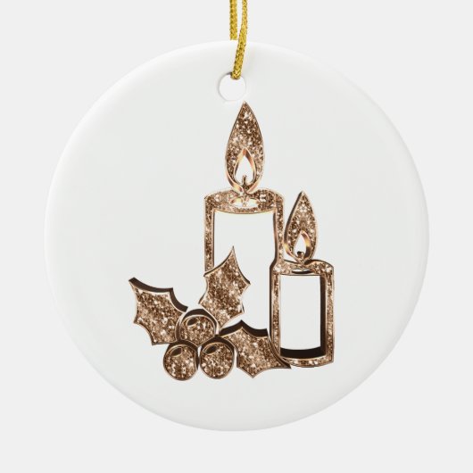 Kerstkaarsen Holly Elegant Gold en White Keramisch Ornament (Voorkant)