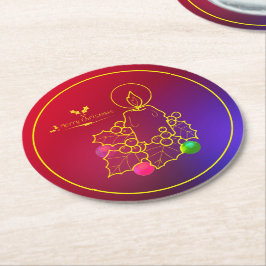 Kerstkaarsen Holly Line Draaien Rood en Blauw Ronde Kartonnen Onderzetter