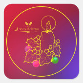 Kerstkaarsen Holly Line Draaien Rood en Blauw Vierkante Sticker (Voorkant)