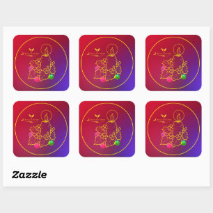 Kerstkaarsen Holly Line Draaien Rood en Blauw Vierkante Sticker