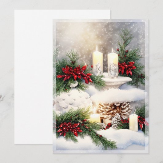 Kerstkaarsen in sneeuw budget  feestdagenkaart (Voorkant / Achterkant)