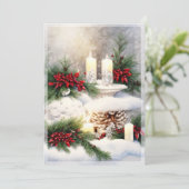 Kerstkaarsen in sneeuw budget  feestdagenkaart (Staand voorkant)