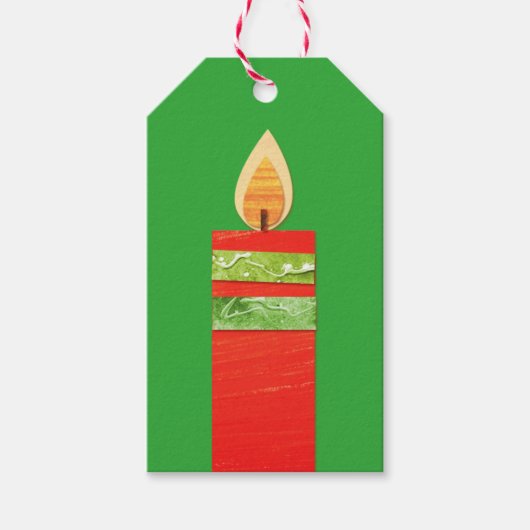 kerstkaarsen label met rood groen cadeau cadeaulabel (Voorkant)