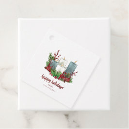 Kerstkaarsen met bloemen en bessen bedankjes labels