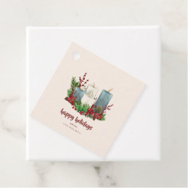 Kerstkaarsen met bloemen en bessen bedankjes labels