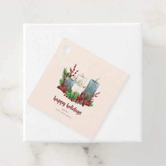 Kerstkaarsen met bloemen en bessen bedankjes labels (In situ)